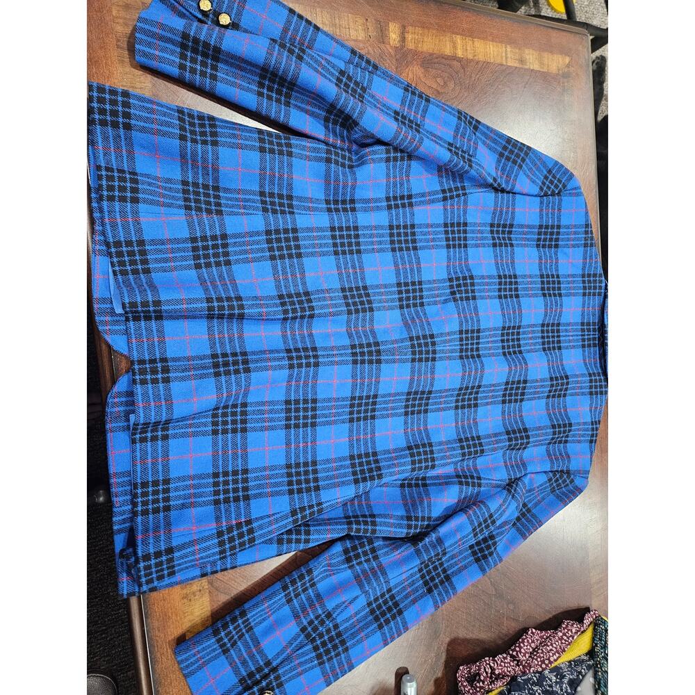 Pendleton Blue Plaid 100% Wool Blazer Gold Crest Buttons Made USA Women’s 14 - Picture 6 of 8